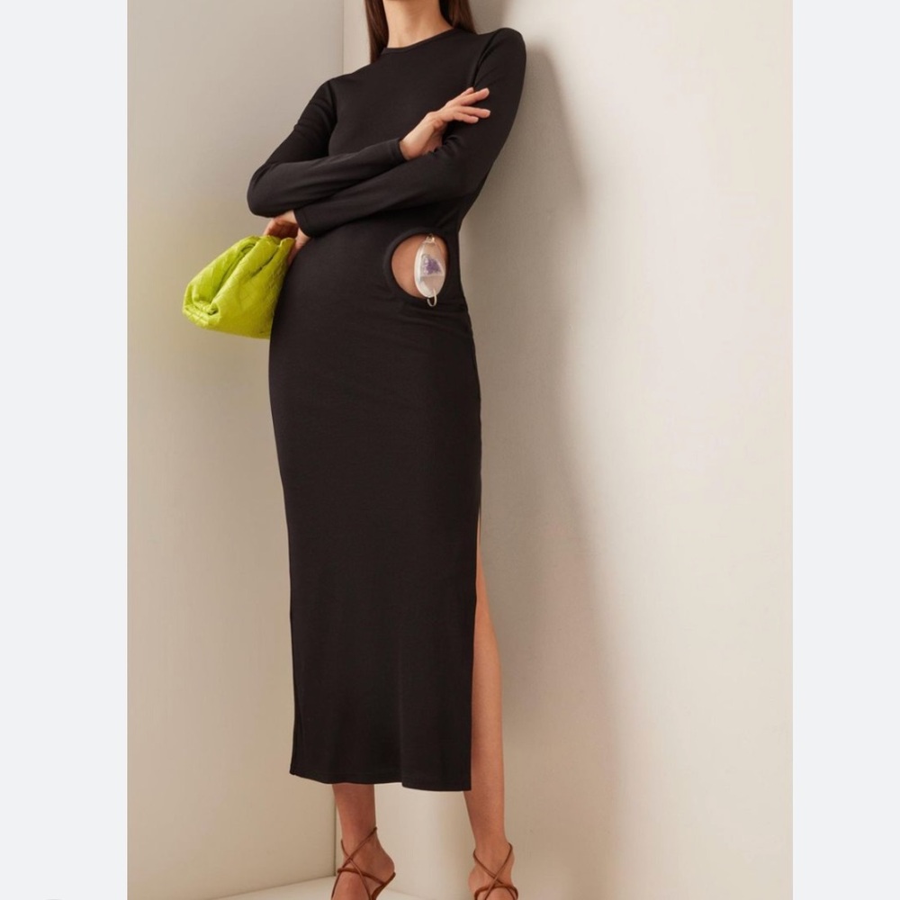 CHRISTOPHER ESBER compact rib/fossil fossilized amethyst long sleeve dress